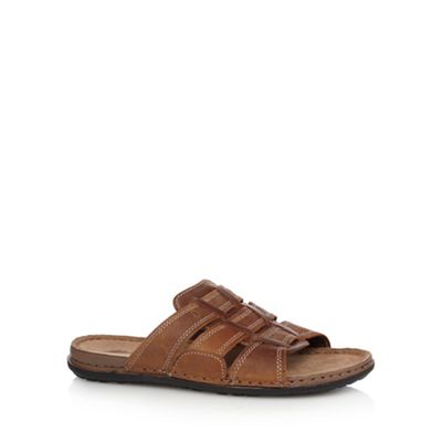 Tan leather weave strap sandals